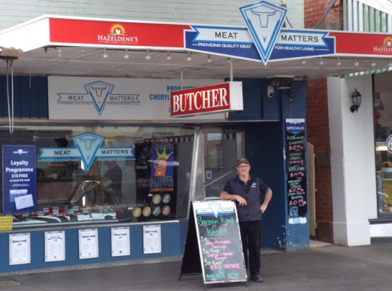 Mal, in front of the Meat Matters shop.